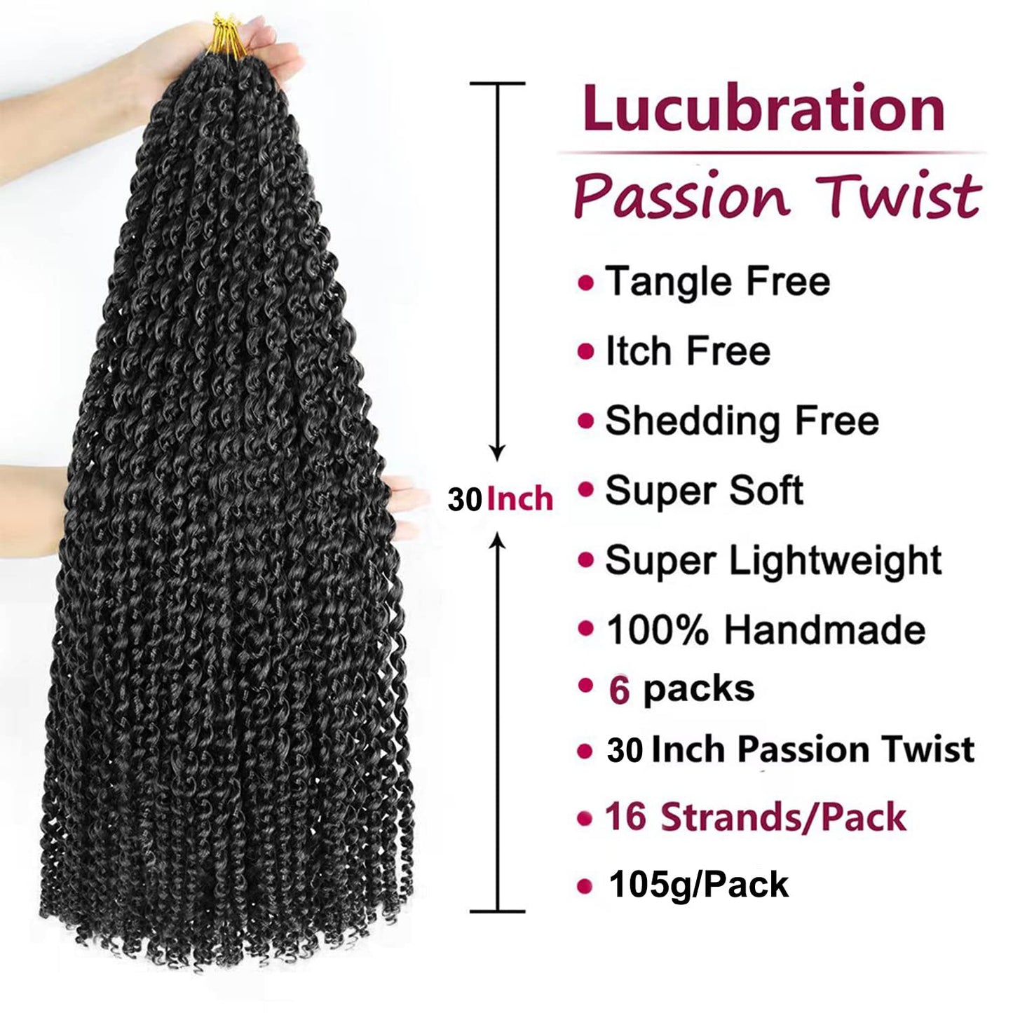 Passion Twist Hair Water Wave Crochet Hair For Black Women(30 Inch (Pack of 6), 1B#)