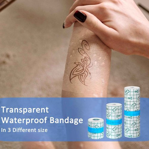 Beieverluck 24 Rolls Tattoo Aftercare Bandage Waterproof (2 Inch, 4 Inch, 6 Inch Wide) Second Skin Tattoo Cover Tape Tattoo Healing Wrap Tattoo Supplies for Swimming, Shower, Wound Initial Healing