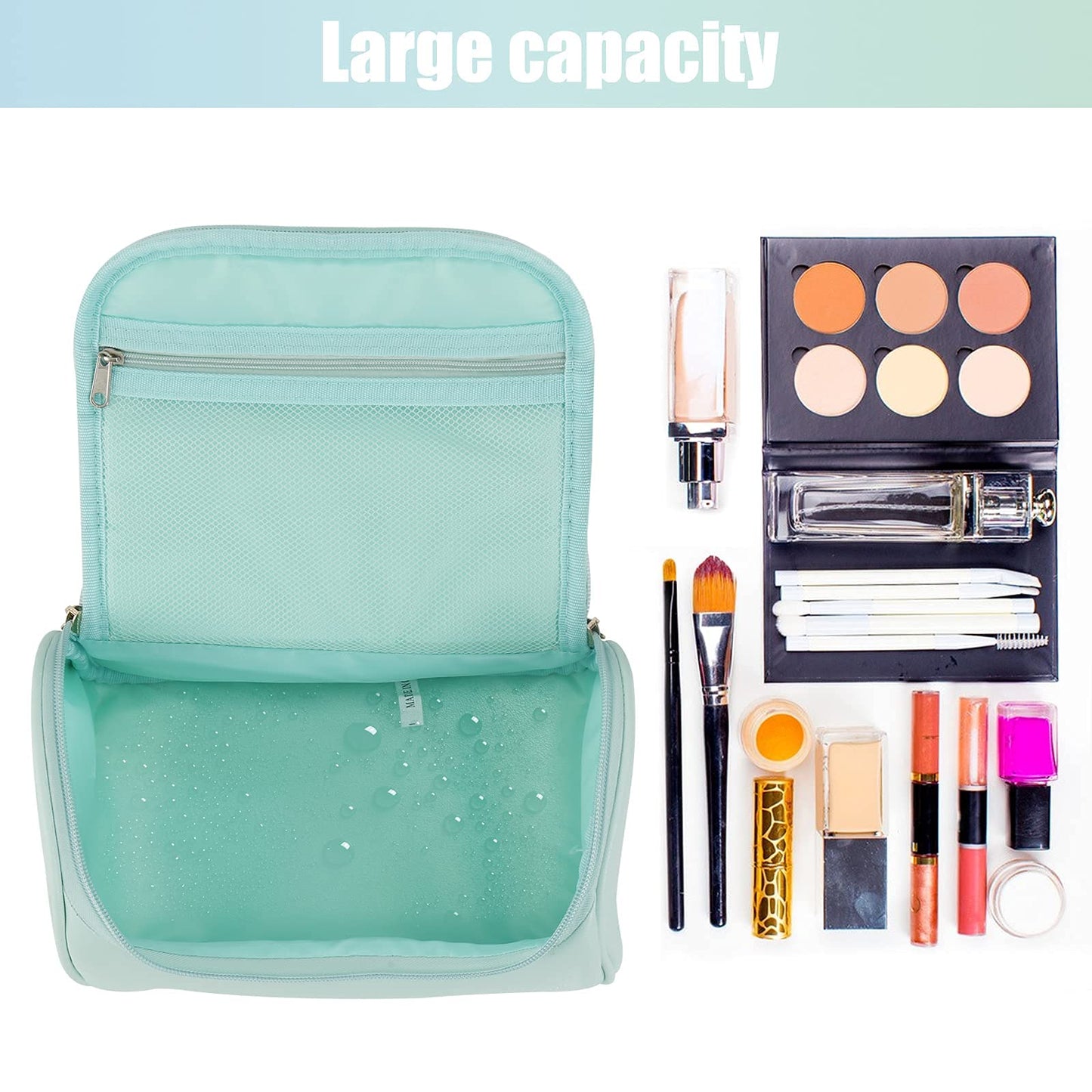 NUFR Large Makeup Bag,PU-Leather Cosmetic Bag,Water-resistant Toiletry Pouch,Portable Travel Essentials Case,Make up Bags for Women Girls (Mint Green)