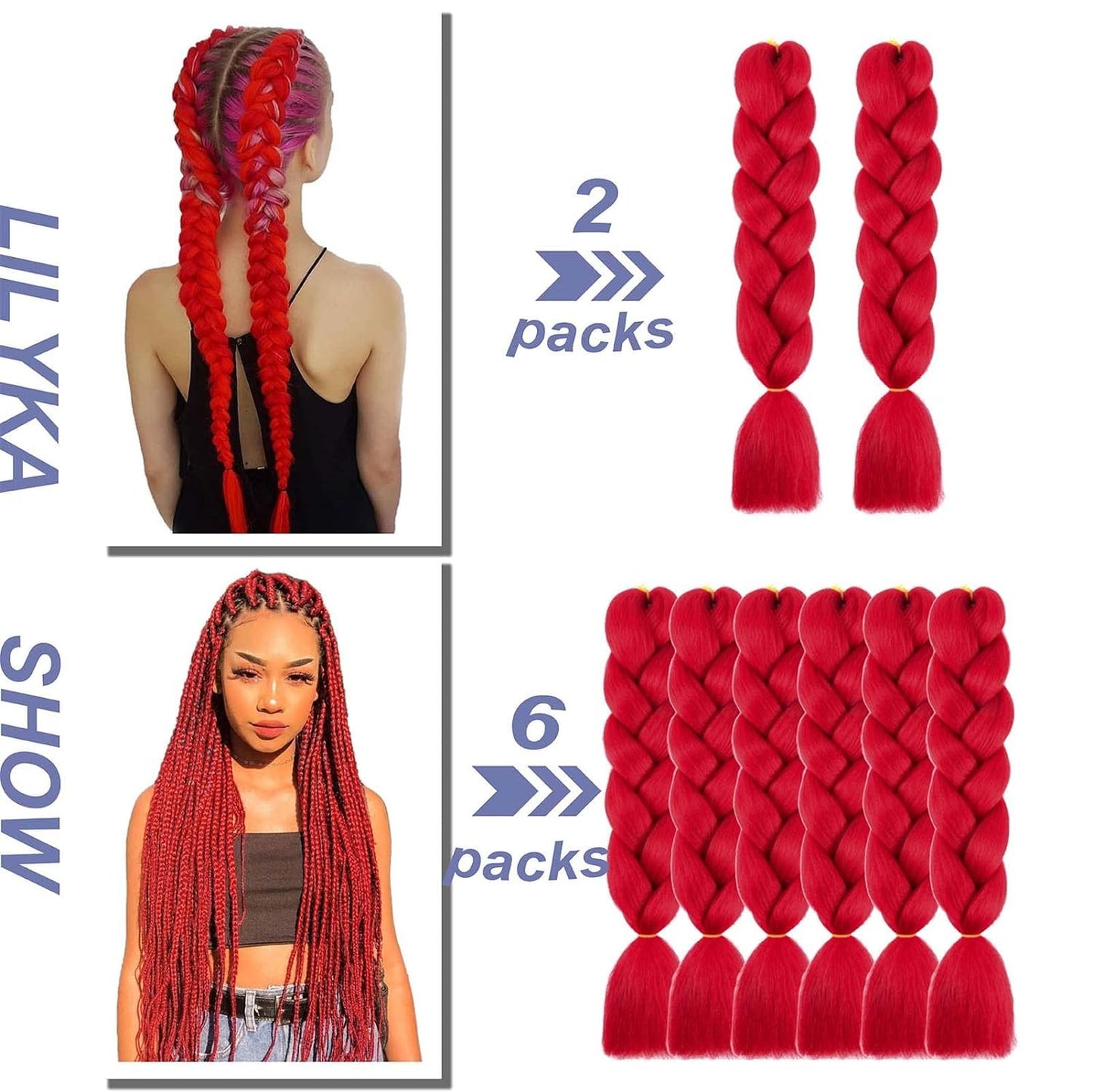 LILYKA SHOW 6 Packs 24 Inch Braiding Hair Extensions for Women Braiding Hair Ombre Jumbo Braiding Hair Extensions High Temperature Synthetic Braiding(24 Inch (Pack of 6), Black/White)