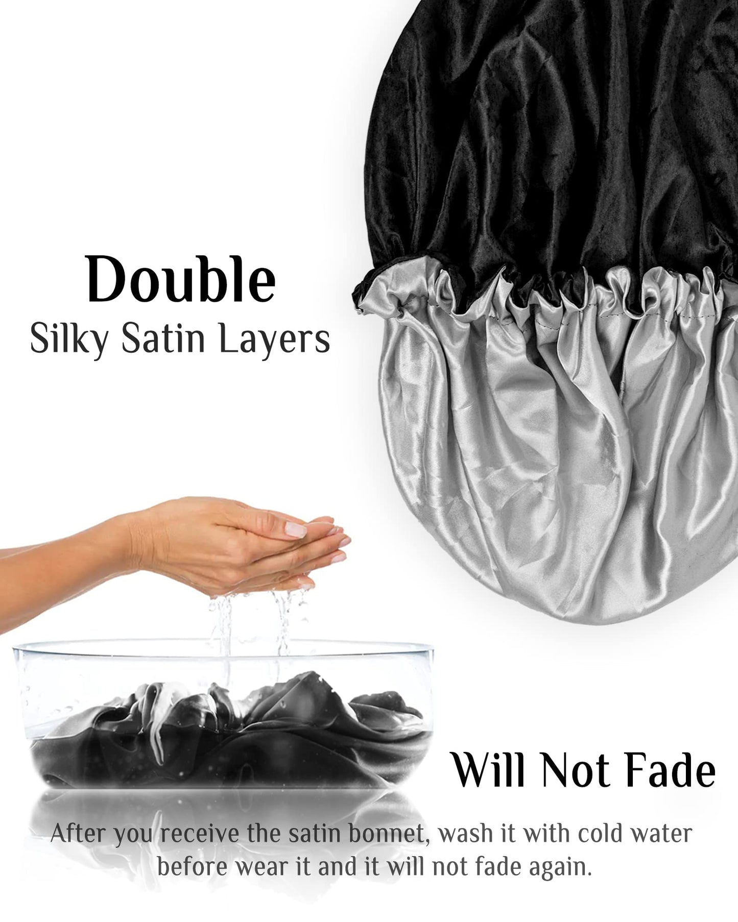 Raydior Silk Bonnet, Satin Bonnet Reversible Double Silky Satin Layers Sleep Bonnet, Adjustable Satin Sleep Cap, Two Color in One, Reversible (Black)