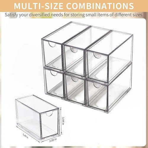 WUHUME Desk Organizer with Drawers, Stackable Plastic Storage Drawers for Makeup or Desk Organization, Cabinets for Office Dressing Countertop Bathroom Bedroom (6 Packs)