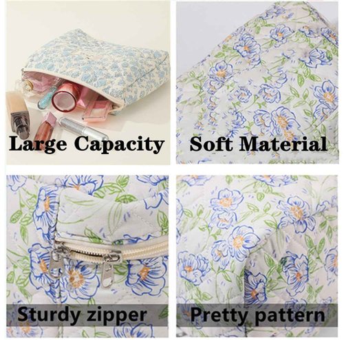 Dkieuyu Quilted Makeup Bag,Bow Makeup Bag,Cotton Makeup Bag Set for Women,Travel Makeup Bag,Large Toiletry Cosmetic Bag Makeup Bag Organizer for Women Girls (M5-1PC)