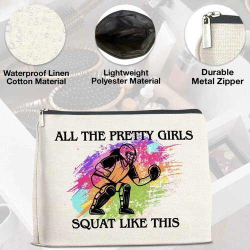 UPNEGE Softball Catcher Makeup Bag - Gifts for Girls and Women - All the Pretty Girls Squat Like This - Cosmetic Zipper Pouch