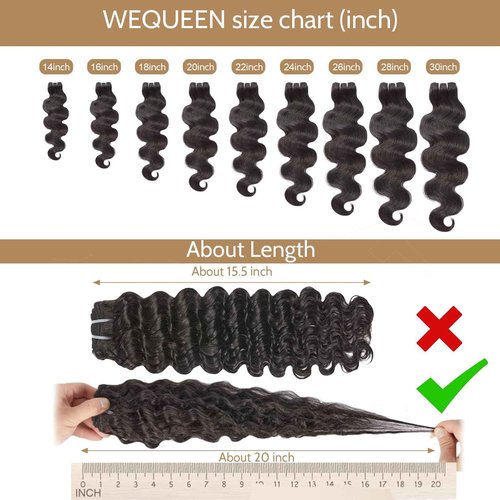 Wequeen 16A Body Wave Human Hair Bundles 16 Inch 100% Unprocessed Brazilian Virgin Hair Quick Weave Bundles Human Hair Extensions Real Human Hair, Natural Black