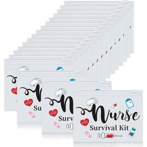 Oudain 60 Pcs Nurse Survival Kit Bag Nursing Makeup Bags Multi Purpose Cosmetic Pouches for Girls Women Travel Supplies, 7.87 x 5.91 Inches(White)
