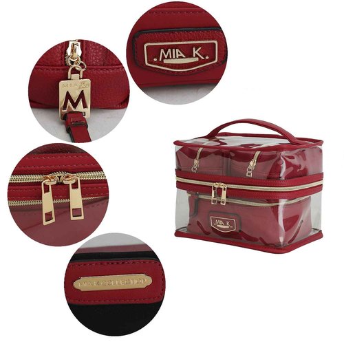 MKF 4PCS Stylish Cosmetic Bag Portable Makeup Travel Organizer Case Navy Red
