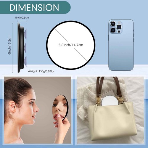 Suupvaor Magnifying Mirror 40X with Suction Cups, Large 6inch Travel 40X Magnified Round Makeup Mirror with High Magnification, Make up Mirror with Tweezers Sets