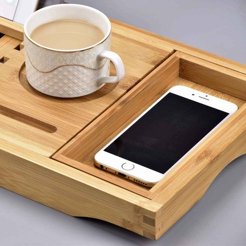 Sen Yi Bao Luxury Bamboo Bathtub Tray - Wooden Expandable Caddy with Book, Tablet, Wine Holder - Gift Idea