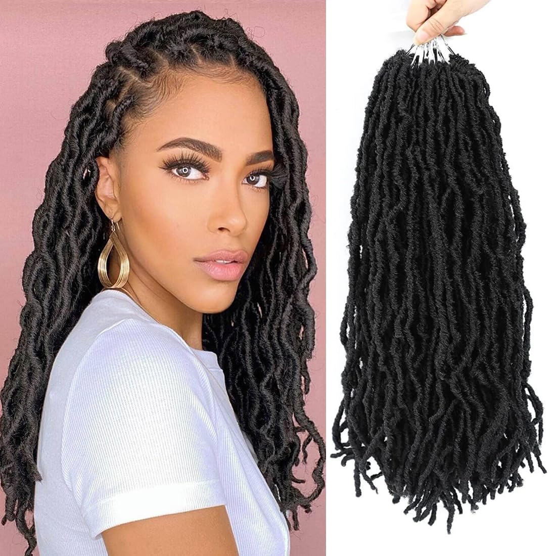 10Packs Nu Locs Crochet Hair Braids Long Soft Locs 14inch Crochet Hair Pre-looped Goddess locs Curly wave Synthetic Hair for Black Women (14, 1b)