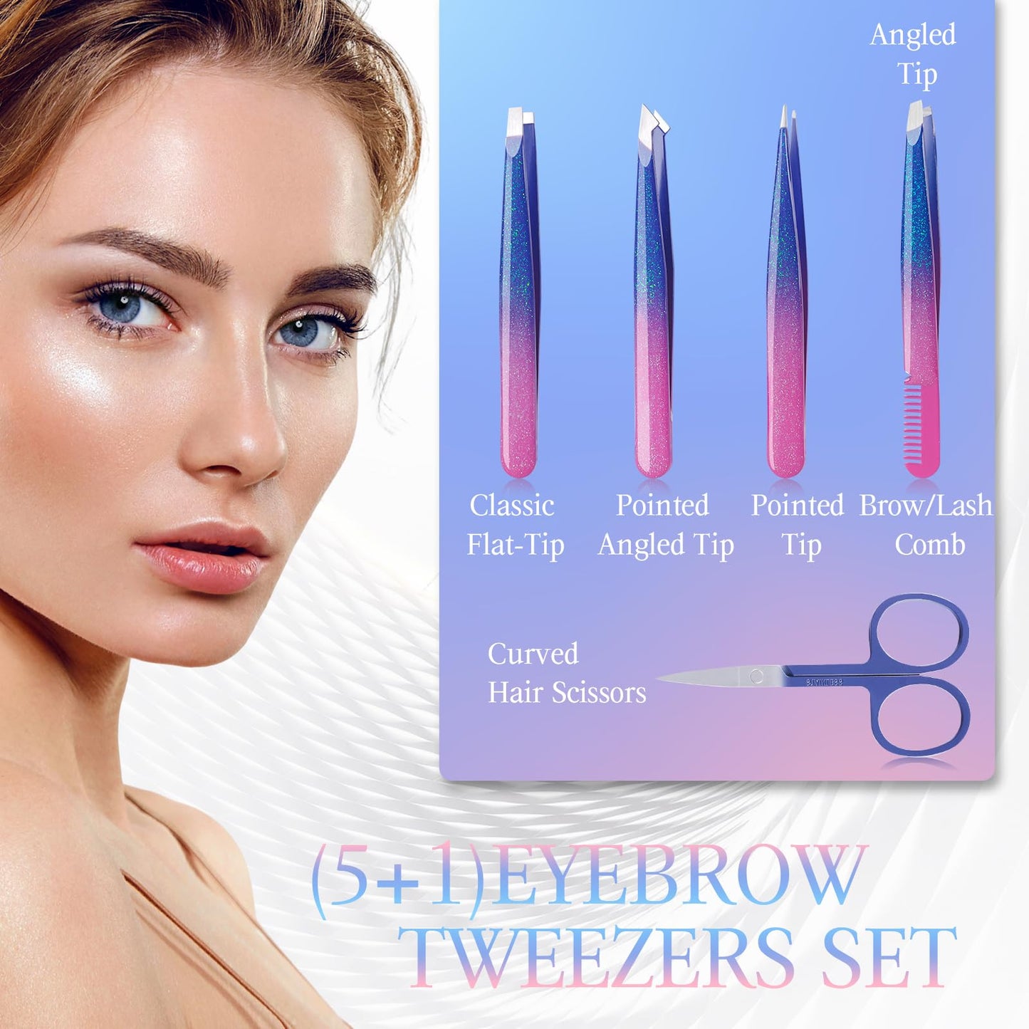 GRANDFUN Tweezer Set for Women - Professional Precision Tweezers for Eyebrows, Facial Hair, Ingrown Hairs - Travel Grooming Kit, Stocking Stuffer