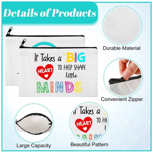 Saintrygo 20 Pieces Teacher Gifts Makeup Bags Bulk Canvas Survival Kit Cosmetic Bag Zippered Pencil Case Appreciation Gifts Travel Toiletry Pouch for Graduation Teachers Day(Heart)