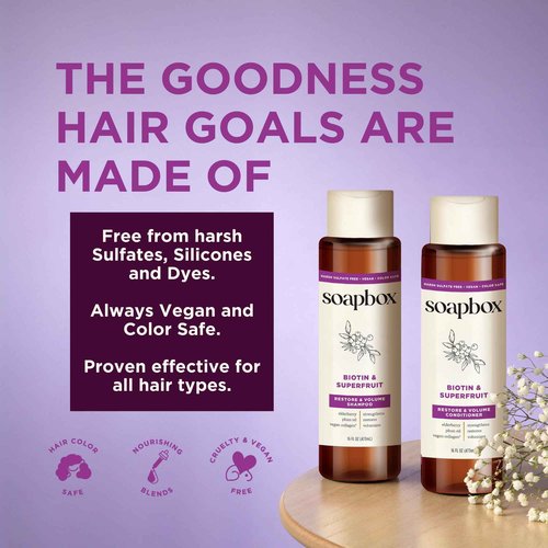 Soapbox Biotin & Superfruit Shampoo & Conditioner Set with Vegan Collagen, Aloe and Shea Butter, Harsh Sulfate Free, Paraben & Silicone Free, 1 Liter Each (Pack of 2)