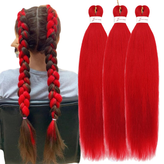 Menethe Hair Red Braiding Hair Pre Stretched 24 inch Colored Prestretched Braiding Hair Natural as Human Braiding Hair Extensions Crochet Hair Synthetic Crochet Braids(24Inch,Red#).