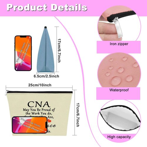3PCS CNA Gift Certified Nursing Assistant Gifts Makeup Bag Gifts for CNA Medical Nurse Appreciation Gift for Women CNA Week Gifts Thank You Gift Retirement Birthday Gift Cosmetic Bag Zipper Pouch