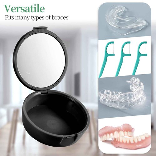 TIHYWR Retainer Case, Denture & Mouth Guard Orthodontic Aligner Case With Mirror & Ventilation, Black Skull