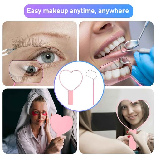 TBWHL Heart-Shaped Travel Handheld Mirror, Cosmetic Hand Looking Glass with Handle Hand Held for Shaving Single-Sided Portable Travel Vanity Mirror Men & Women (Lash Mirror & Heart Mirror, 2)