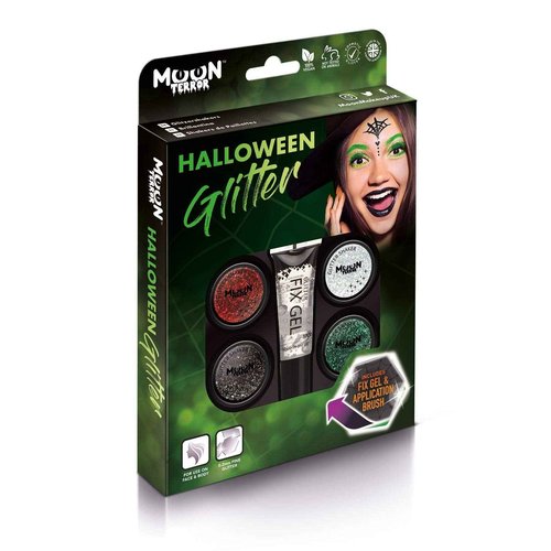Halloween Glitter Shakers by Moon Terror - Boxset - SFX Make up, Festival Glitter for Face Body Hair, Special Effects Make up - 0.17g