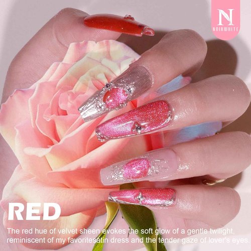 noirwhite Cat Eye Gel Nail Polish Kit with UV Light，12 Colors Glitter Pink Red Purple Green Blue Gold Shimmer Colors Gel Nail Polish with Magnet Top Base Coat Nail Art Manicure Salon DIY Home Gifts