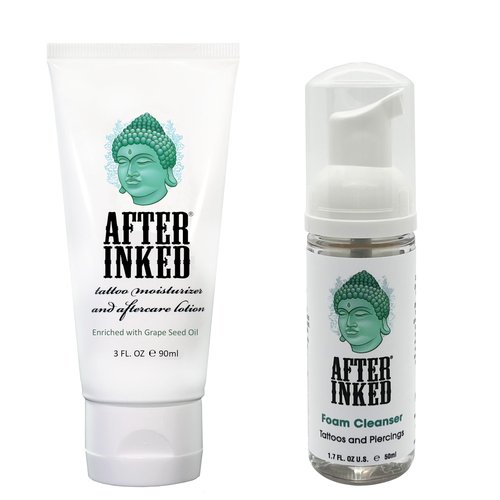 After Inked Tattoo Aftercare Lotion and Foam Cleanser Bundle - with 3oz Tattoo Lotion Aftercare and 1.7oz Tattoo Aftercare Foam Wash, Essential Tattoo Supplies, Premium Skincare Tattoo Aftercare Kit