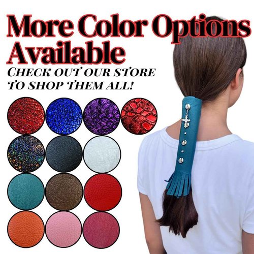 BLUE Glitter Leather Hair Wrap 6" inch to 22" - Handmade Ponytail Sleeve Long Hair Protector Frizz Saver | Colorful Bike Hair Tie Motorcycle Helmet Accessory Fringe & Crystals Made in USA (8 inch)