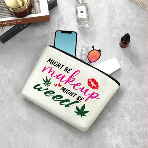 Creakraft Funny Green Leaf Makeup Bag Humor Leaves Travel Cosmetic Pouch Gifts for Women Friends BFF Girls Toiletry Make Up Bag Fun Present Birthday Graduation Christmas