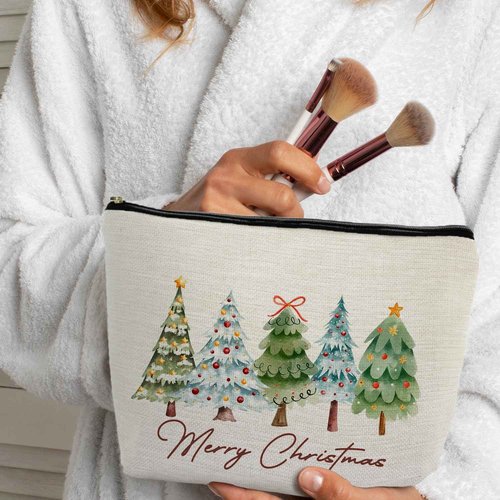 ignytiger Christmas Tree Makeup Bag, Green Winter Holiday Gifts Cosmetic Bags for Women Teens, Womens Gifts for Christmas Small Canvas Makeup Cosmetic Bag for Purse