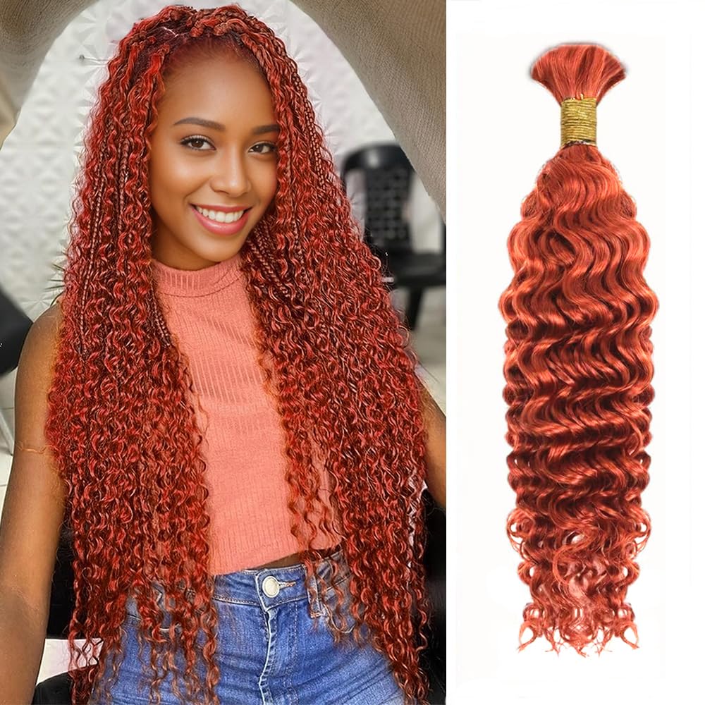 50g Human Braiding Hair Deep Wave 20inch Ombre Braiding Hair 1 Bundles/Pack Curly Bulk Human Hair for Braiding Wet and Wavy No Weft 350 Human Braiding Hair for Micro Braids