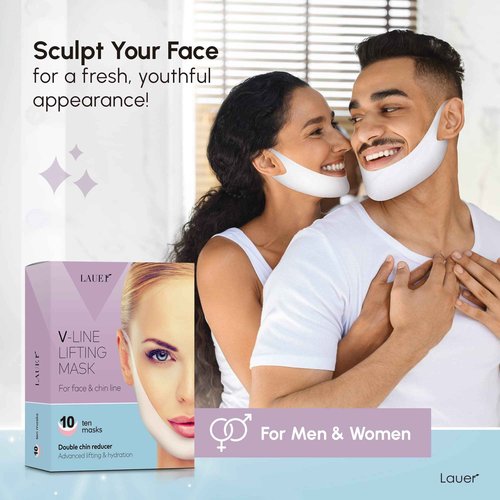 V Shaped Slimming Face Mask Double Chin Reducer V Line Lifting Mask Neck Lift Tape Face Slimmer Patch Chin Strap For Women Jawline Sculptor For Firming and Tightening Skin 5 and 10 Masks Bundle