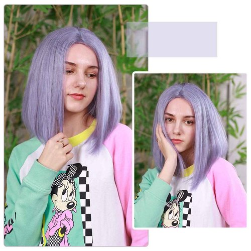 Lace Front Bob Wigs Human Hair Colored Straight Hair Lace Closure Wigs 150% Density Natural Pre Plucked Hairline with Baby Hair Bleached Knots 14 Inch (Violet)