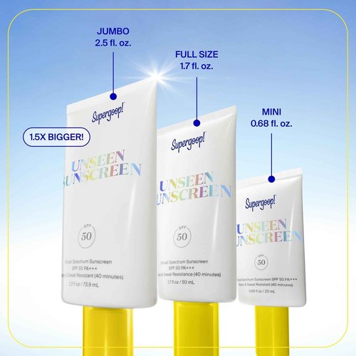 Supergoop! Unseen Sunscreen - SPF 50 - Clear & Invisible Face Sunscreen + Broad Spectrum + Makeup-Gripping Primer - Weightless, Scentless, Oil Free - For All Skin Types & Tones - 0.68 fl oz