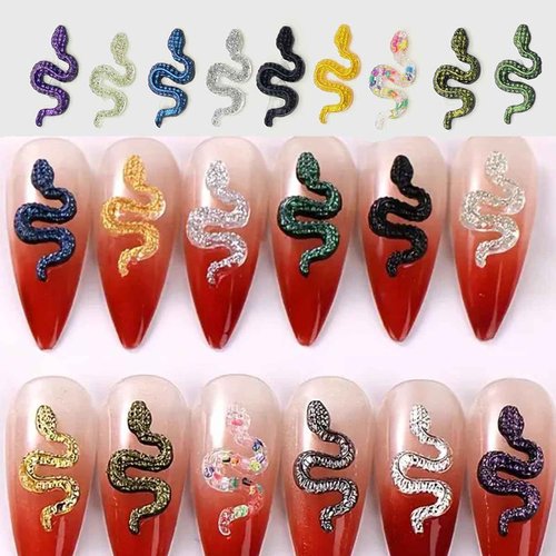 50Pcs Snake Nail Charms for Acrylic Nails Halloween Nail Charms Snake Nail Rhinestones and Charms for Women Girls Nail Art Decorations Accessories Snake Alloy Nail Jewels and Rhinestones