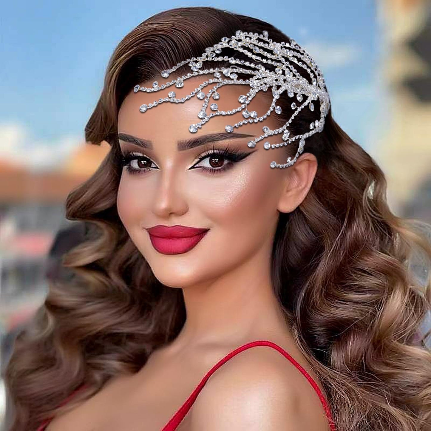 Eiaork Wedding Headband Crystal Bridal Headpiece Rhinestone Hair Accessories for Women Bride and Bridesmaids (562 Silver)