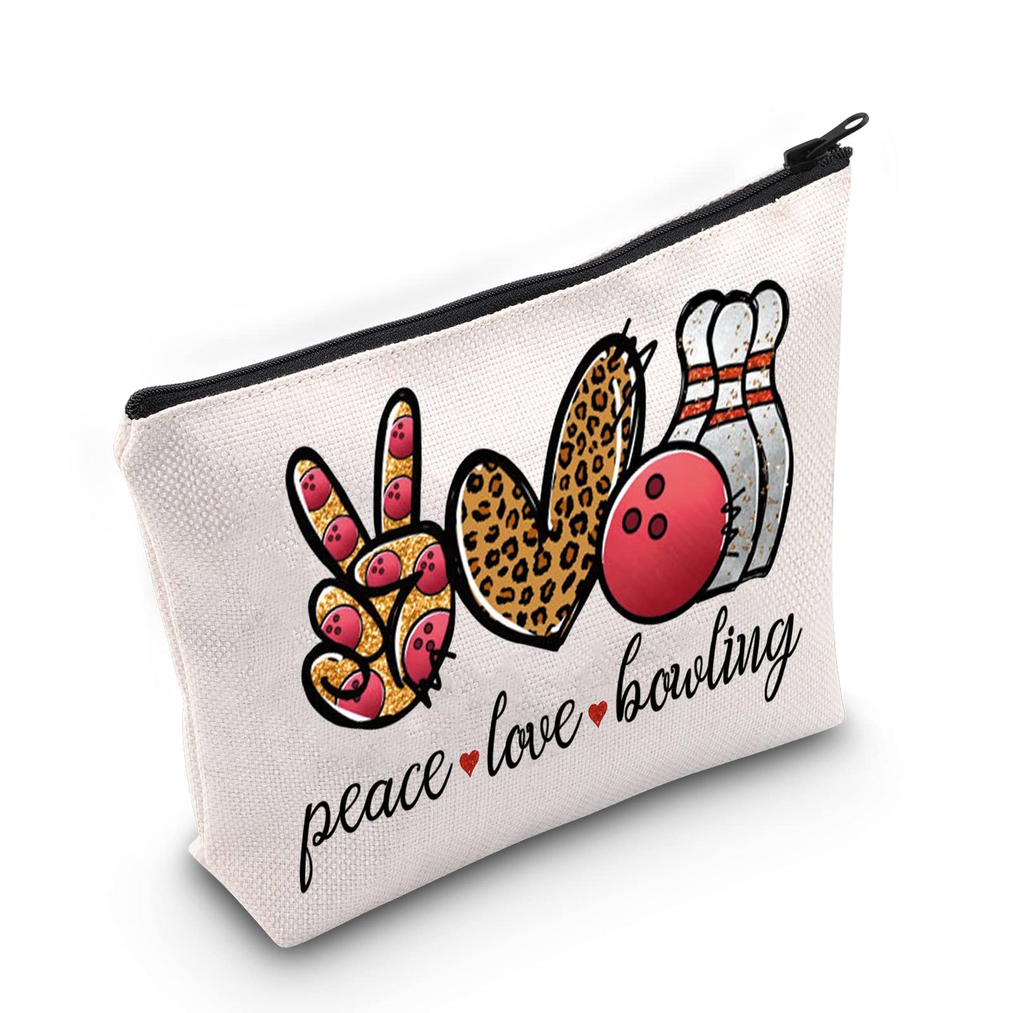 WZMPA Bowling Cosmetic Makeup Bag Bowling Lover Gifts Peace Love Bowling Ball Zipper Pouch For Women Girls (Peace Love Bowling)