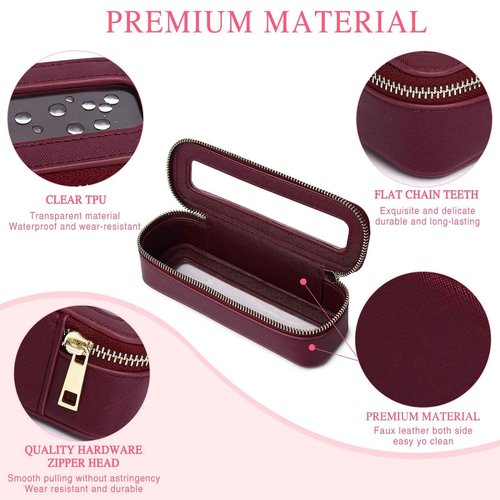Pinkmik Travel Clear Makeup Bag with Brush Case TSA Approved Toiletry Bag Waterproof Cosmetic Organizer with Zipper Car Essential for Women (X/Burgundy, M+SLIM)
