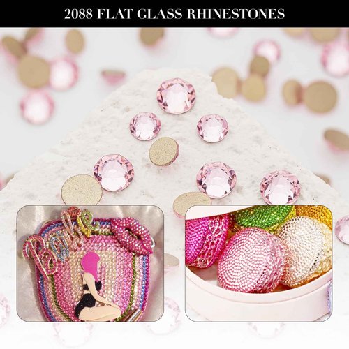 Novani Pink Rhinestones 1440pcs Flat Back Round Rhinestone Style 2088 Sparkly Crystal Gemstones for Nail Art and Crafting SS16,3.8-4.0mm