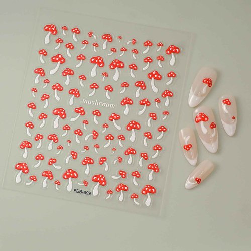 Mushroom Nail Art Stickers Decals 5D Embossed Mushroom Nail Decals Spring Nail Stickers Red Self-Adhesive Nail Art Supplies Cute Summer Nail Art Accessories for Women DIY Manicure Decoration 1Pcs