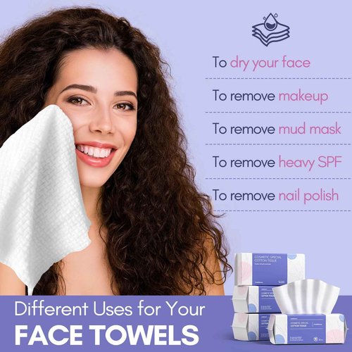 PoeticEHome Extra Thick Face Towels Disposable | Cotton Soft Dry Wipes Biodegradable for Facial Cleansing & Makeup Remover (4 Pack)