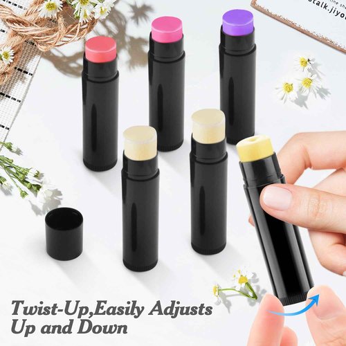 150 Pcs 5.5g Twist-up Lip Balm Tubes,Empty Plastic Chapstick Containers Rotatable Deodorant Sample Containers for DIY Lipsticks,Lip Gloss,Homemade Solid Perfume,Suitable for Filling Tray,Black