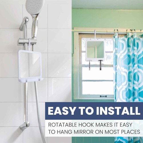MIRRORVANA Dual Anti Fog Shower Mirror for Shaving, Shatterproof Fogless Design with Hook for Hanging - Fill Back Chamber/Reservoir with Hot Water for Fog-Free Shave - 8" x 7" (White)