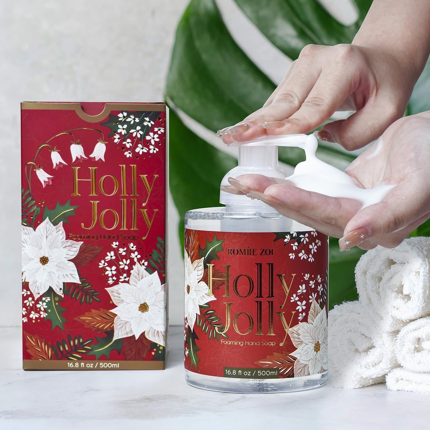 ROMIIE ZOI Christmas Foaming Hand Soap with Gift Box - Holly Jolly, Infused with Citrus & Pine Aroma - 500ml/ 16.8 fl. oz