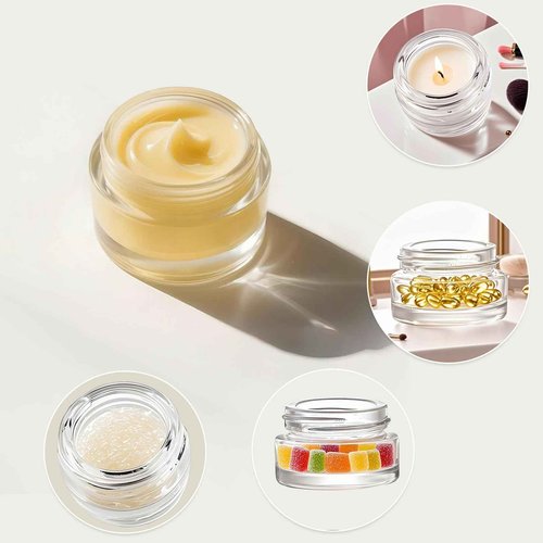 Seuqhck 90 Pack 5ml Small Clear Jars with Black Lids, Empty Glass Cosmetic Containers with Liners Round Bulk Airtight Cream Bottle for Beauty Product Samples, Travel, Storing Lotions, Essences