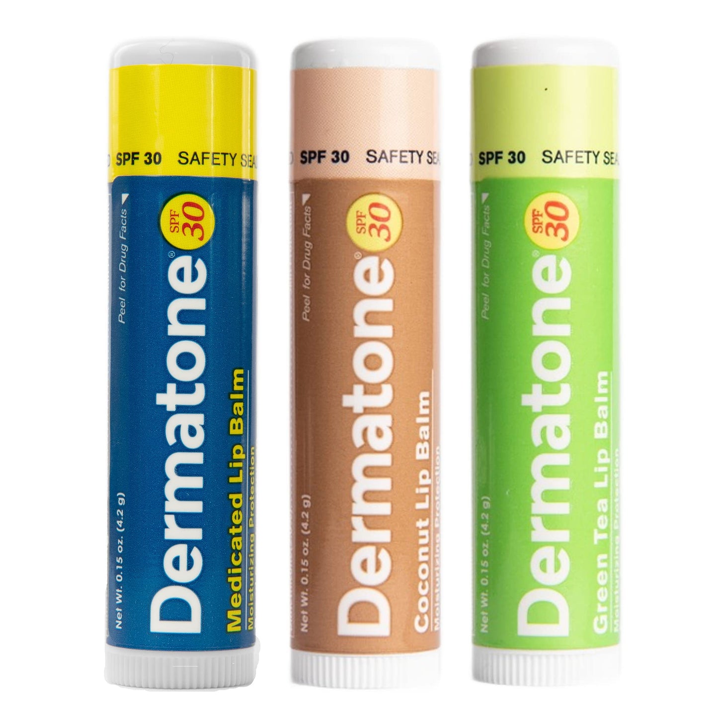 Dermatone Lip Balm Variety Pack | Moisturizing Lip Care | Soothe & Replenish Chapped Lips | Aloe, Tea Tree Oil | 3-Pack (Coconut, Green Tea, Original)