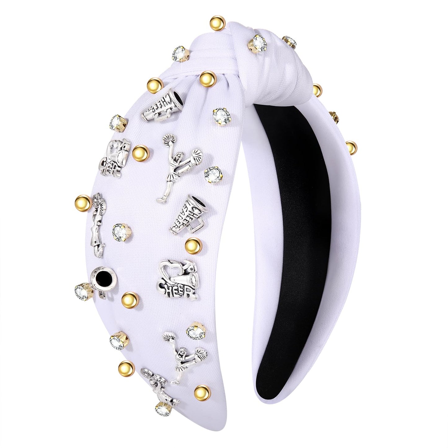 ZITULRY Baseball Knotted Headband for Women Sport Hairband Baseball Charms Crystal Jeweled Embellished Wide Top Knot Headpiece Game Day Accessories Funny Gifts for Ladies Girls Fans, White