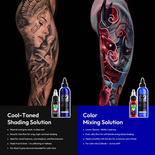 Tattoo Ink Color Mixing Solution, 2PCS Cool-Toned Shading Solution 8OZ and Color Mixing Solution 8OZ Premium Shading Solution Tattoo for Artists TS701-240KIT