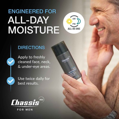 Chassis 360 All-In-One Face Moisturizer - Hydrating Face Moisturizer for Men with Vitamin, Niacinamide C & Hyaluronic Acid - Free From Phthalates, Parabens & Retinol - Facial Lotion- 3.4 Fl Oz