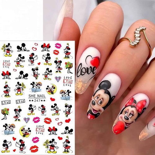 Cute Nail Art Stickers 6 Sheets - 3D Self Adhesive Cartoon Nail Decals for Valentine's Day - Heart Kawaii Charms for Women Girls - Nail Decoration Supplies
