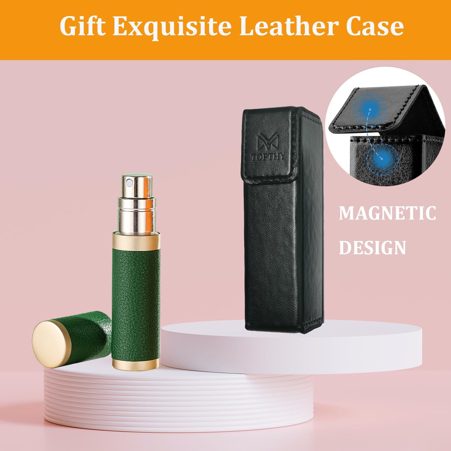 TOPTHY Perfume Travel Refillable Bottle Portable Cologne Sprayer Pocket Fragrance Atomizer 5ml with Leather Case for Men Women (White)