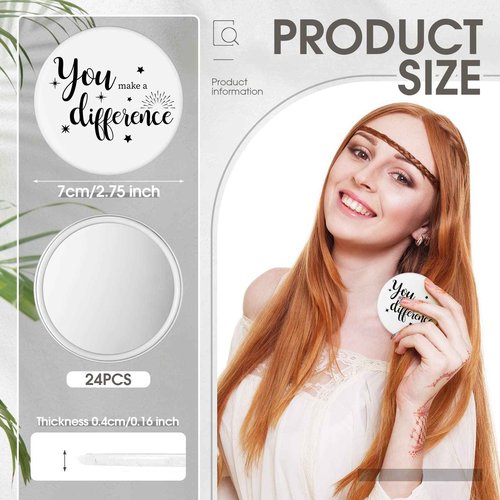Hoolerry 24 Pcs Christmas Inspirational Compact Mirror Bulk for Women You Make a Difference Round Portable Mini Pocket Makeup Mirror for Employee Coworker Team Building Staff Group Member Gifts