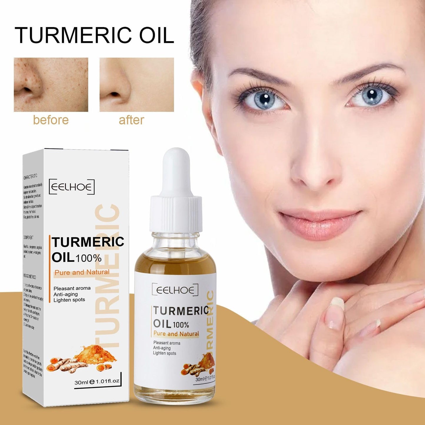 2PCS Turmeric Dark Spot Corrector Serum Oil,Turmeric Repair Face Serum, Natural Turmeric Skin Dark Spot Skin Care Moisturizing Repair Serum,Turmeric Serum for Face & Body(30ml)